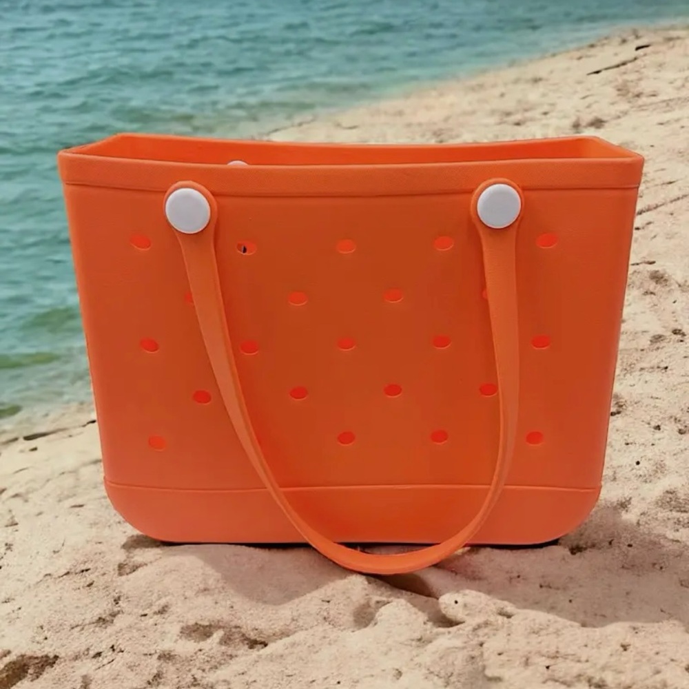 NWT Orange Waterproof Beach Please Rubber Bag Tote